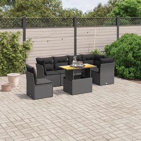 Set divani da giardino con cuscini 7pz nero polyrattan