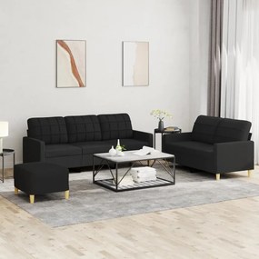 Set Di Divani 3 Pz Con Cuscini Nero İn Tessuto /