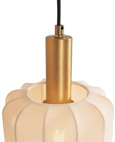 Lampada a sospensione Japandi nera e oro con paralume beige a 3 luci - Pluni