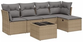 Set divano da giardino 6 pz con cuscini beige misto polyrattan