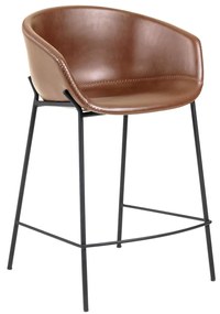 Kave Home - Sgabello Yvette in pelle sintetica marrone e gambe in acciaio nero altezza 65 cm