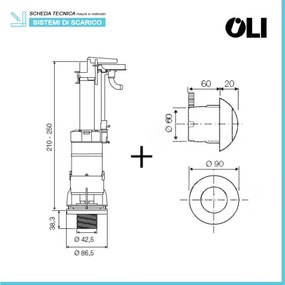 Batteria scarico wc completa Oli Deluxe per cassetta alta con tasto bianco