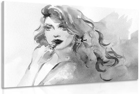 Quadro su tela – Ritratto femminile ad acquerello in bianco e nero