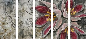 Quadri 5 pezzi – Fiori con perle