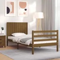 Giroletto con Testiera Miele 90x200 cm in Legno Massello 3194754