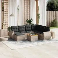 Set Divano da Giardino 8 pz con Cuscini Grigio in Polyrattan 3257453