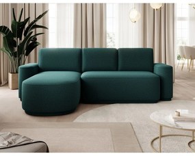 Divano angolare verde allungabile/con contenitore (con penisola a sinistra/con chaise lounge) e rivestimento in ciniglia Aurumm – ELTAP