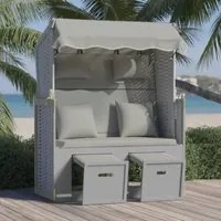 Strandkorb con Cuscini in Polyrattan e Legno Massello Grigio 318659