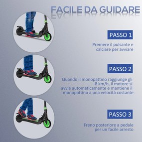Monopattino Elettrico Pieghevole per Bambini Altezza Regolabile 75-80 cm Nero e Verde...