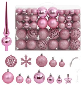 Set Palline di Natale 111 pz in Polistirene, Rosa