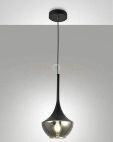 Apollo sospensione nera 1 luce attacco e27 d.20cm in metallo e vetro