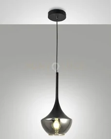 Apollo sospensione nera 1 luce attacco e27 d.20cm in metallo e vetro