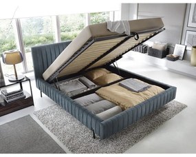 Letto matrimoniale imbottito blu con contenitore e rete inclusi 140x200 cm Plissa – ELTAP