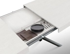 Tavolo CARRARA in legno, finitura bianco frassinato e base in metallo verniciato antracite, allungabile 140&#215;90 cm &#8211; 220&#215;90 cm