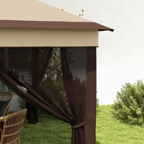 Gazebo Regolabile su 3 Livelli con Pareti Rimovibili 3x3m in Acciaio e tessuto Oxford Caffè e Beige...