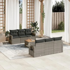 Set divani da giardino 7 pz con cuscini grigio in polyrattan