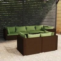 Set Divani da Giardino 7 pz con Cuscini in Polyrattan Marrone cod mxl 42243