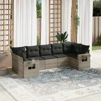 Set Divani da Giardino 7pz con Cuscini Grigio Chiaro Polyrattan 3220591