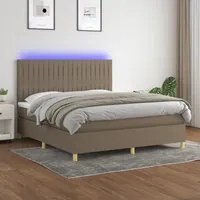 Letto a Molle con Materasso e LED Tortora 160x200 cm in Tessuto 3135609