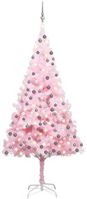 Albero di Natale Preilluminato con Palline Rosa in PVC, Albero di Natale Preilluminato con Palline Rosa 240 cm PVC II