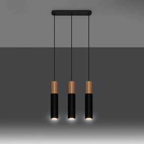 Lampada a Sospensione 3xGU10 PABLO 3 Nera in Legno e Acciaio