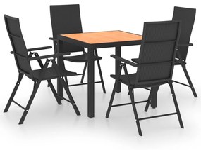 Set da pranzo da giardino 5 pz nero e marrone