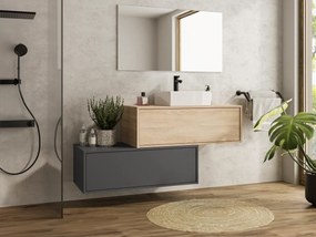 Mobile per bagno sospeso con lavabo singolo e due cassetti 94 cm Naturale chiaro e Antracite - TEANA II