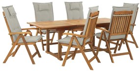 Set tavolo e 6 sedie in legno di acacia con cuscini grigio beige JAVA Beliani