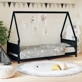 Giroletto Per Bambini Nero 80x200 Cm İn Legno Massello Di Pino /