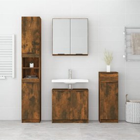 Set mobili da bagno 4 pz rovere fumo in legno multistrato