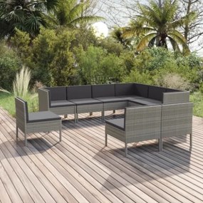 Set Divani da Giardino 9 pz con Cuscini in Polyrattan Grigio