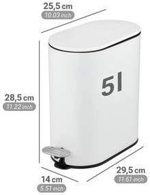 Cestino per la spazzatura bianco opaco in acciaio con pedale 5 l Collungo – Wenko
