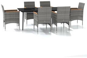 Set da pranzo da giardino 7 pz con cuscini grigio e nero