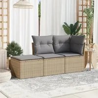 Set Divano da Giardino 3 pz con Cuscini Beige in Polyrattan 3249308