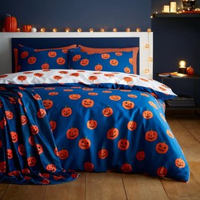 Set copripiumino e federa blu e arancione per letto singolo 135x200 cm Halloween Pumpkins – Catherine Lansfield