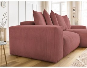 Divano angolare rosa allungabile e con contenitore rivestito in velluto a coste Voltaire – Bobochic Paris