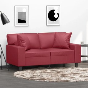 Divano A 2 Posti Con Cuscini Rosso Vino 120 Cm İn Similpelle /