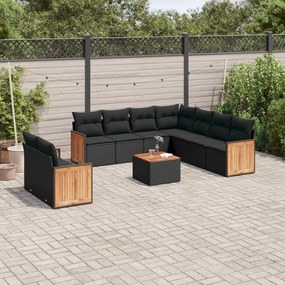 Set Divani da Giardino 10pz con Cuscini in Polyrattan Nero