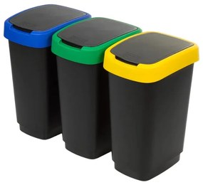 Set di 3 cestini neri per rifiuti differenziati in plastica riciclata 25 l Twist - Rotho