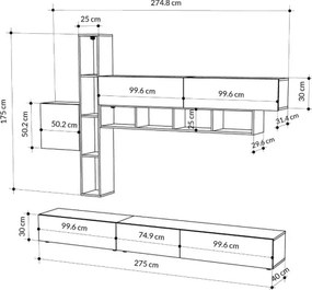 Parete Attrezzata Salotto 275 Cm Con Pensili E Vani Fashion Bianco Moka E Antracite