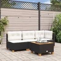 Divano Angolare da Giardino con Cuscini Nero in Polyrattan 365902