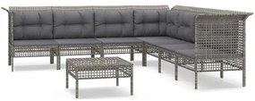 Set Divani da Giardino 8 pz con Cuscini in Polyrattan Grigio