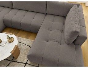 Divano angolare grigio tortora allungabile e con contenitore (penisola a destra/a U) con rivestimento in ciniglia Fuji – Bobochic Paris