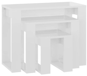Tavolini impilabili 3 pz bianco lucido in legno multistrato