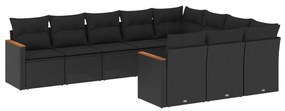 Set Divani da Giardino 10pz con Cuscini in Polyrattan Nero