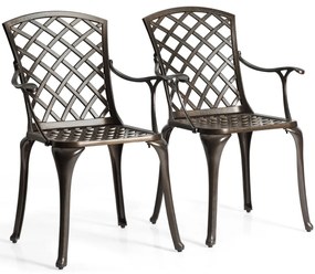Costway Set di 2 sedie da pranzo di metallo con design cavo, Sedie multiuse con braccioli per giardino cortile piscina