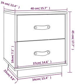 Comodino Grigio 40x34x45 cm in Legno Massello di Pino