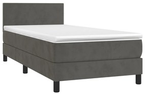 Letto a molle con materasso e led grigio scuro 90x200cm velluto