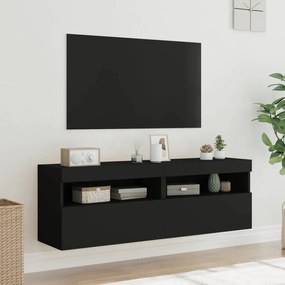 Mobili tv a parete con luci led 2pz neri 60x30x40 cm