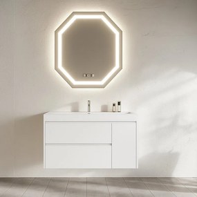 Mobile bagno sospeso con lavabo L 100 x H 51 x P 40 cm bianco in mdf, 1 anta 2 cassetti per vasca centrale Portofino